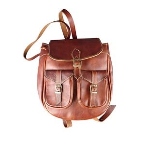 Medical Brown Leather Rucksack Backpack Boho Buckle Flap Small Travel Bag
